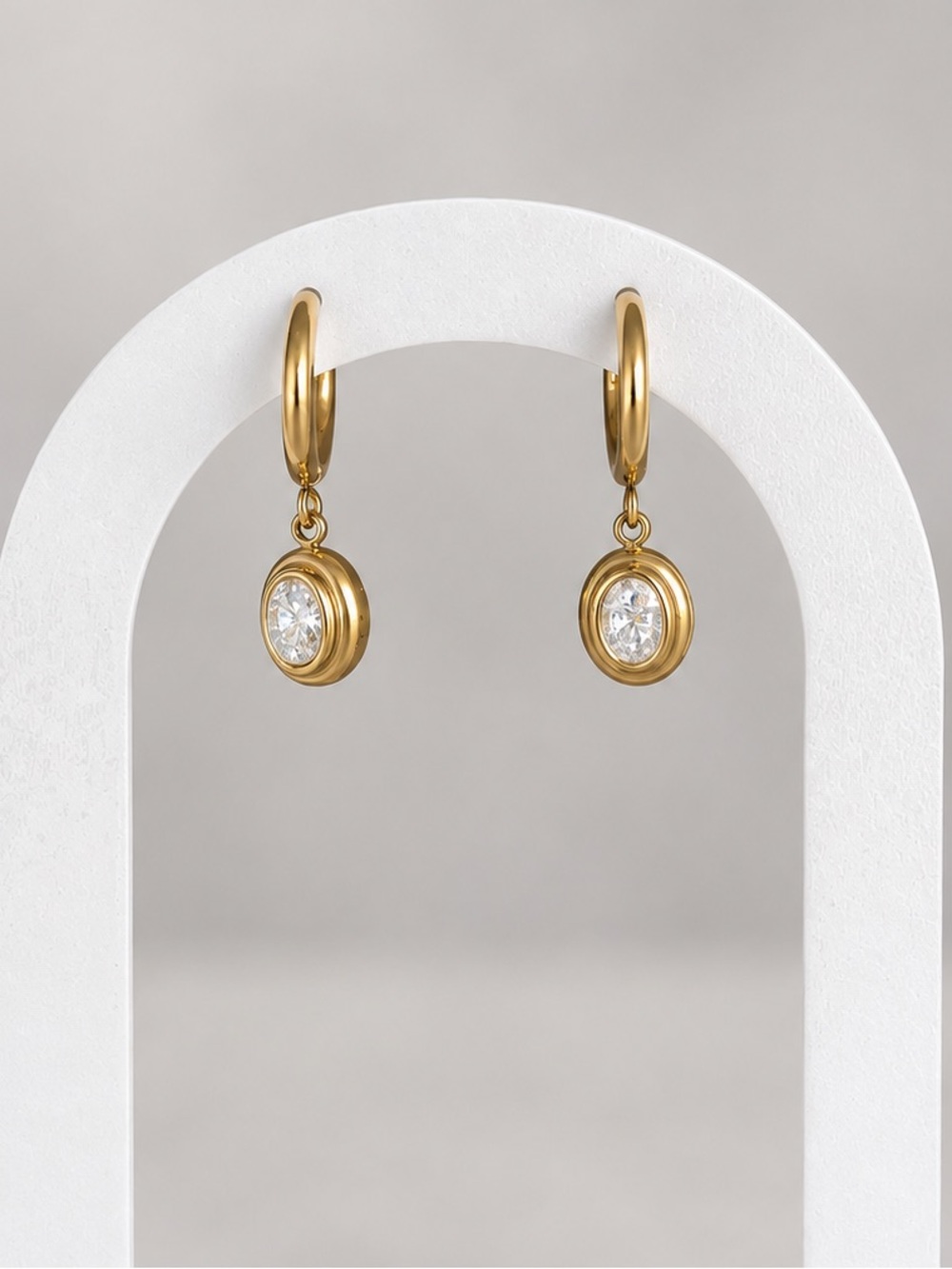 18K Gold Plated Black CZ Huggie Drop Earrings